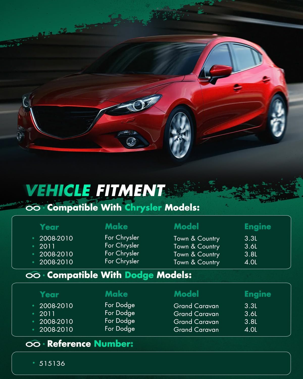 SCITOO 2 x Wheel Hub and Bearing Assembly Front for Chrysler 515136