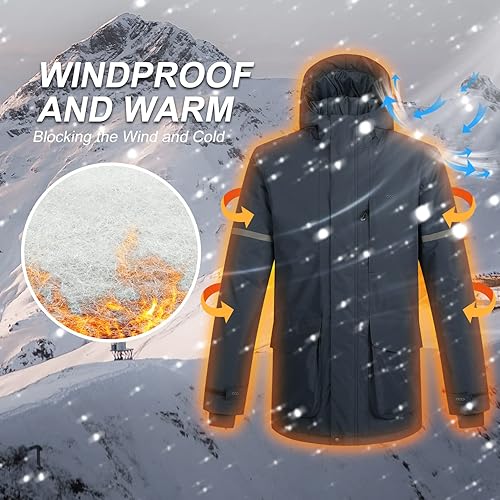 Miniatura 6 de 33,000ft Chaqueta de invierno impermeable aislada con capucha, abrigos largos Anorak acolchado cálido parka para esquí deportes de nieve