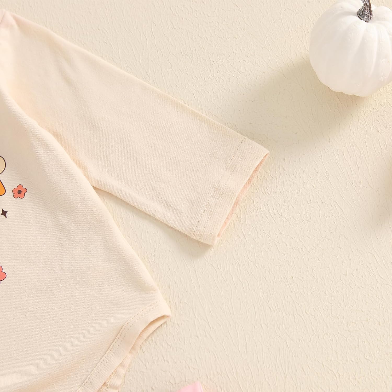 Lamuusaa Newborn Baby Girl Thanksgiving Outfit ''Thick Thighs & Pumpkin Pies'' Long Sleeve Romper Flared Pants Headband Set - Image 3