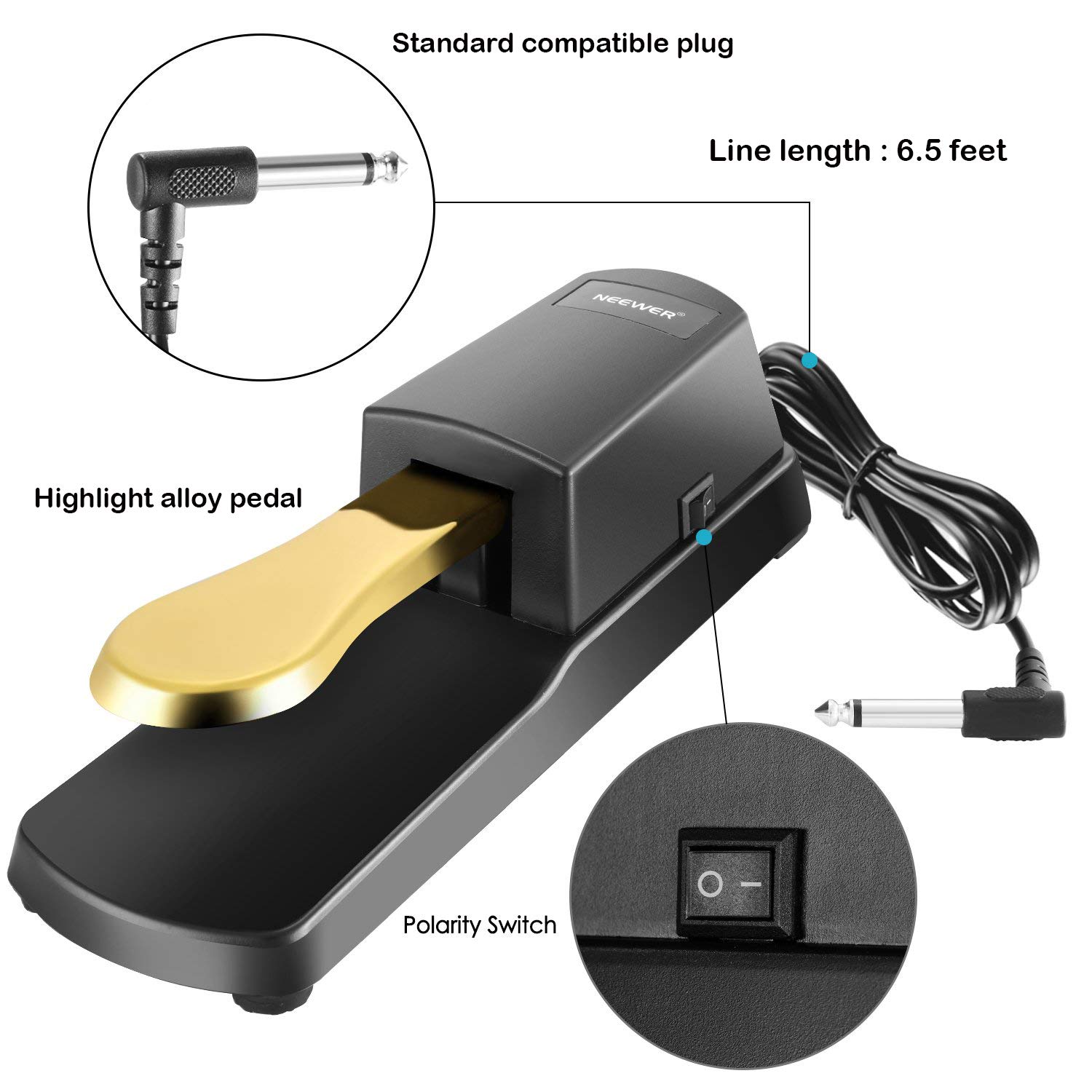 Universal Sustain Pedal passend für Yamaha Casio Roland elektronische Keyboards, Digital Piano & mehr Gold