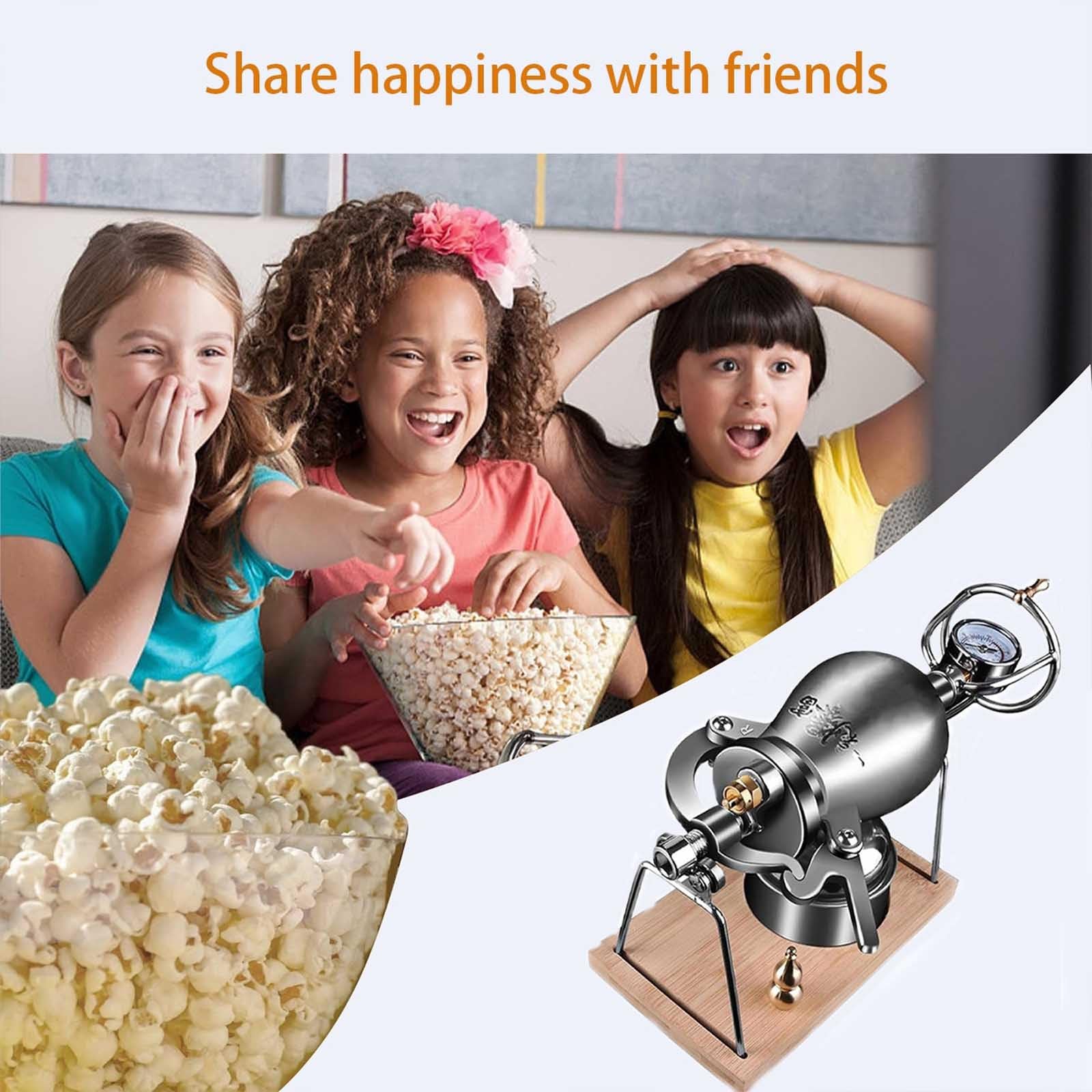 Macchina Popcorn Cinese, Mini Cannone per Popcorn in Acciaio Inossidabile 304, Tradizionale Pentola a Pressione per Popcorn per Feste in Famiglia e Divertimento(Silver,260ml)
