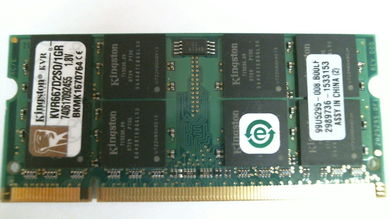 KINGSTON KVR667D2S0/1GR 1GB NOTEBOOK SODIMM DDR2 PC5300(667) UNBUF