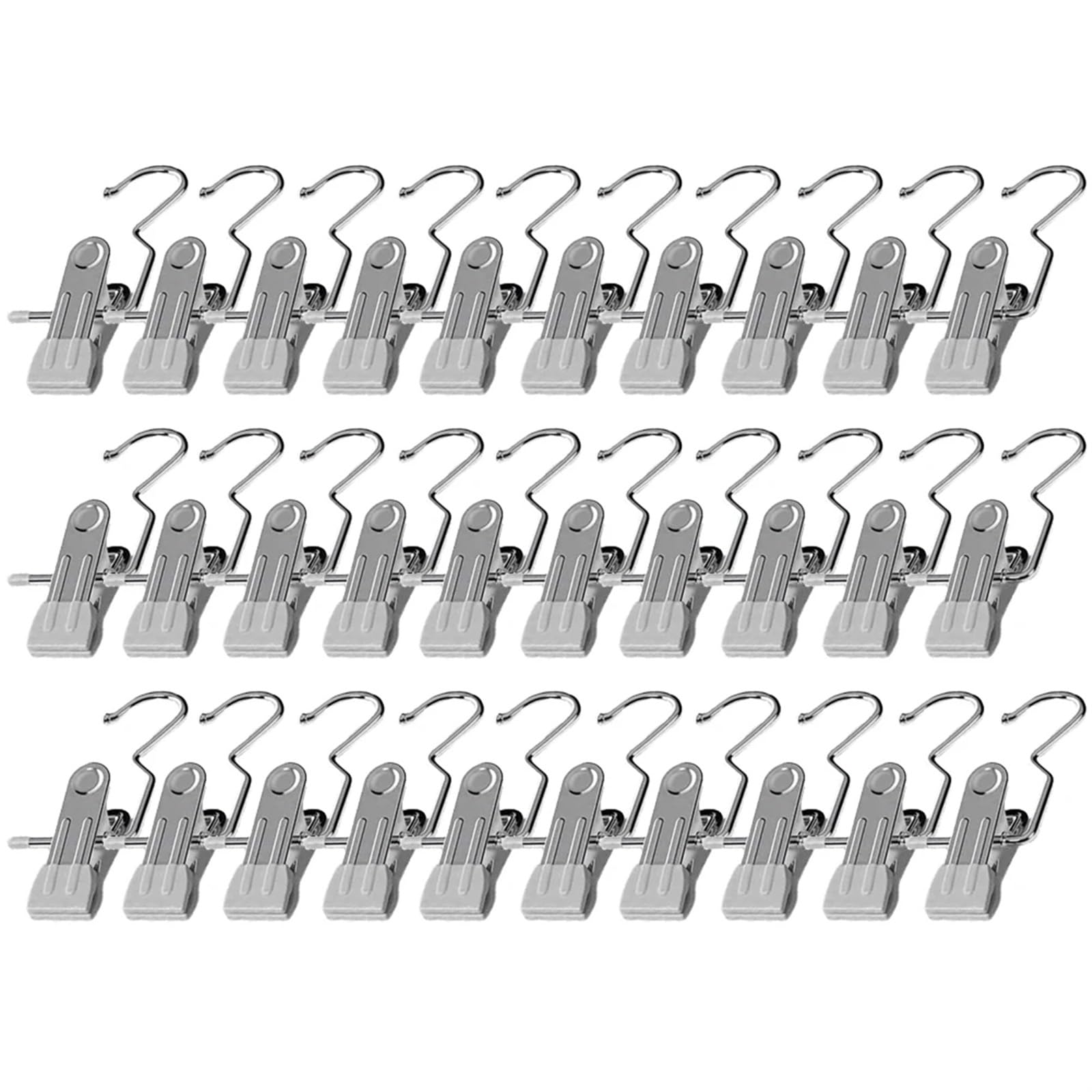 Klamerki do bielizny na sznurku do prania Klamerki do bielizny ze stali nierdzewnej z haczykami do wieszania ubrań(Gray,30pcs)