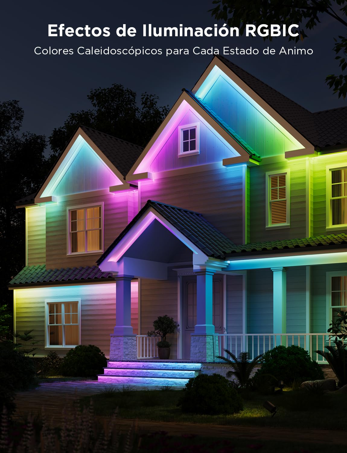 Govee Tira de LED para Exterior 10m, IP65 Impermeable, Funciona con Alexa y APP, RGBIC, Sync de Música, para Jardín de Balcón de Techo al Aire Libre
