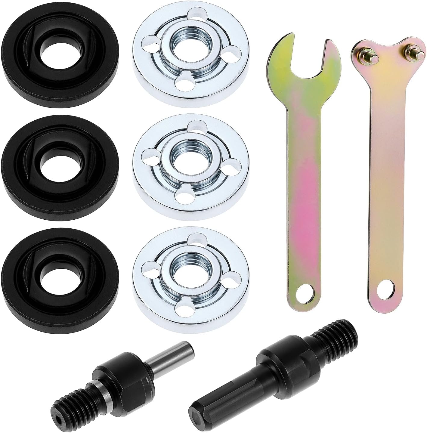 QWORK Drill Angle Grinder Adapter Conversion Kit, with 6mm and 10mm Mandrel Arbors 3 sets Grinder Flange Nuts and Spanner Wrench Heavy Duty Drill to Grinder Converter for Cutting Polishing Sanding