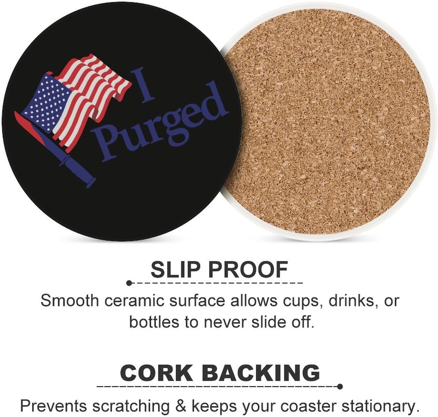 I Purged U.S. Flag Funny Round Ceramic Coasters for Drink Absorbent Cup Holders Tabletop Protection