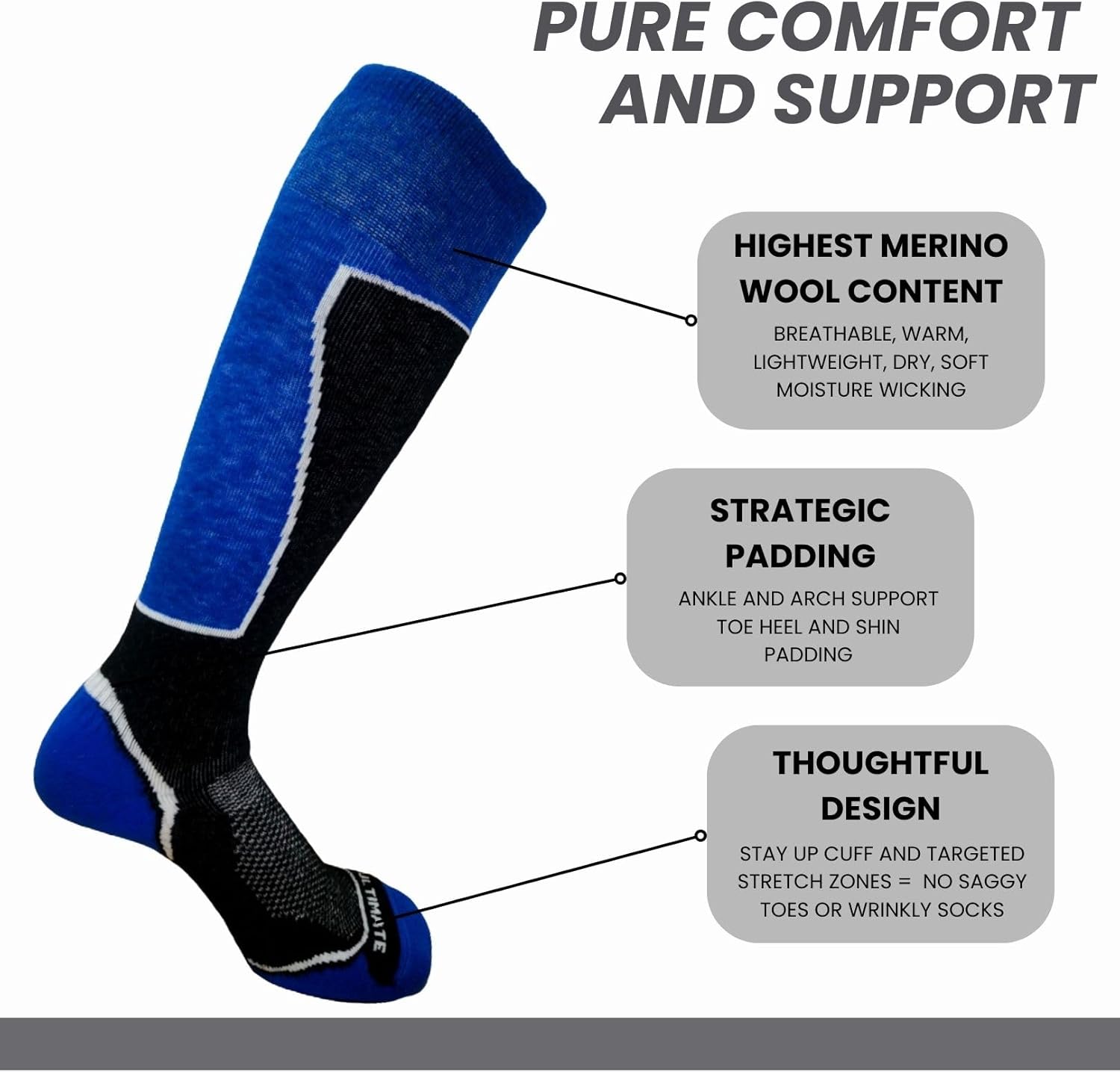 Mens Midweight Merino Wool Ski Snowboard Warm Socks - Image 2