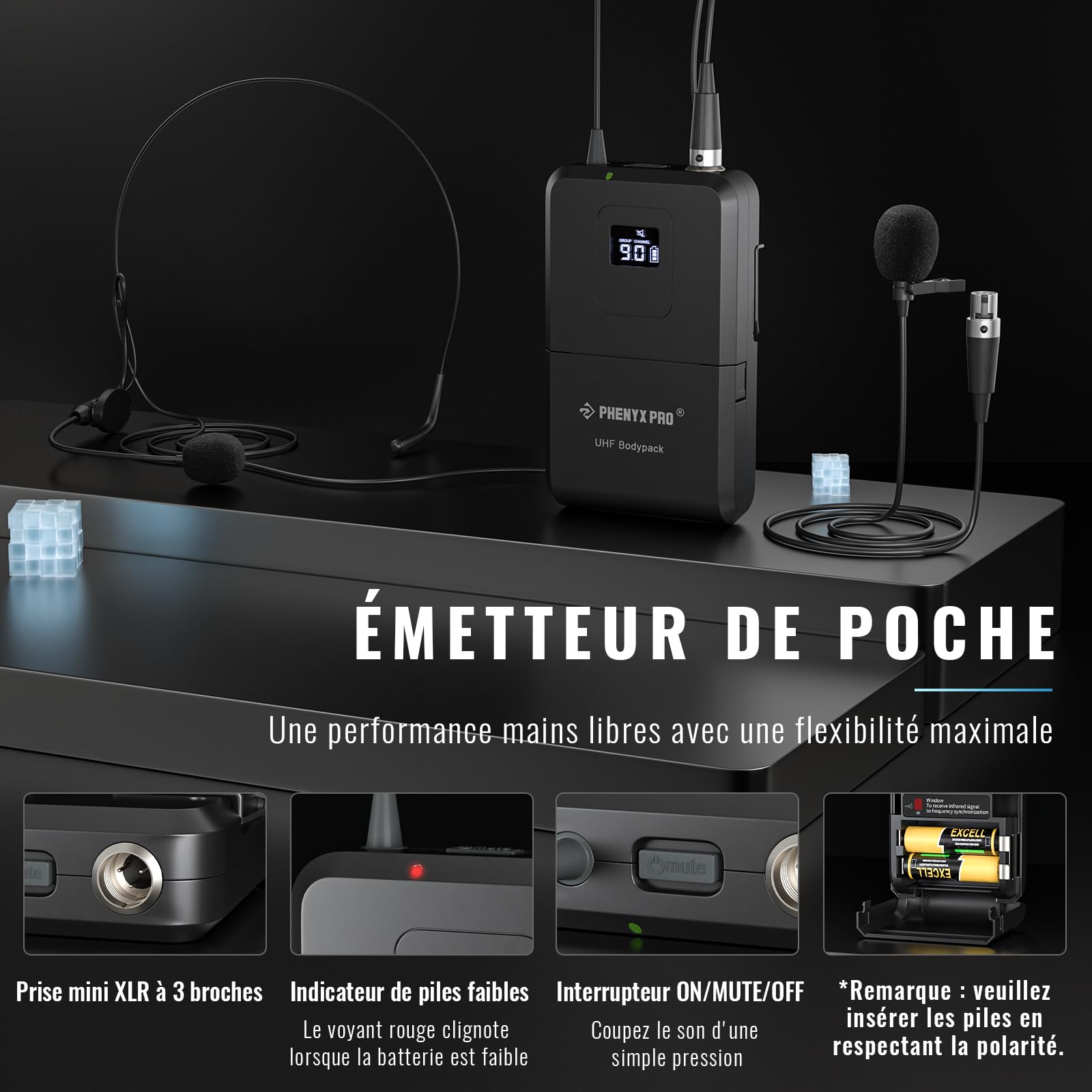 Phenyx Pro Système de Microphones sans Fil UHF 4 Canaux PTU-7000-2H2B