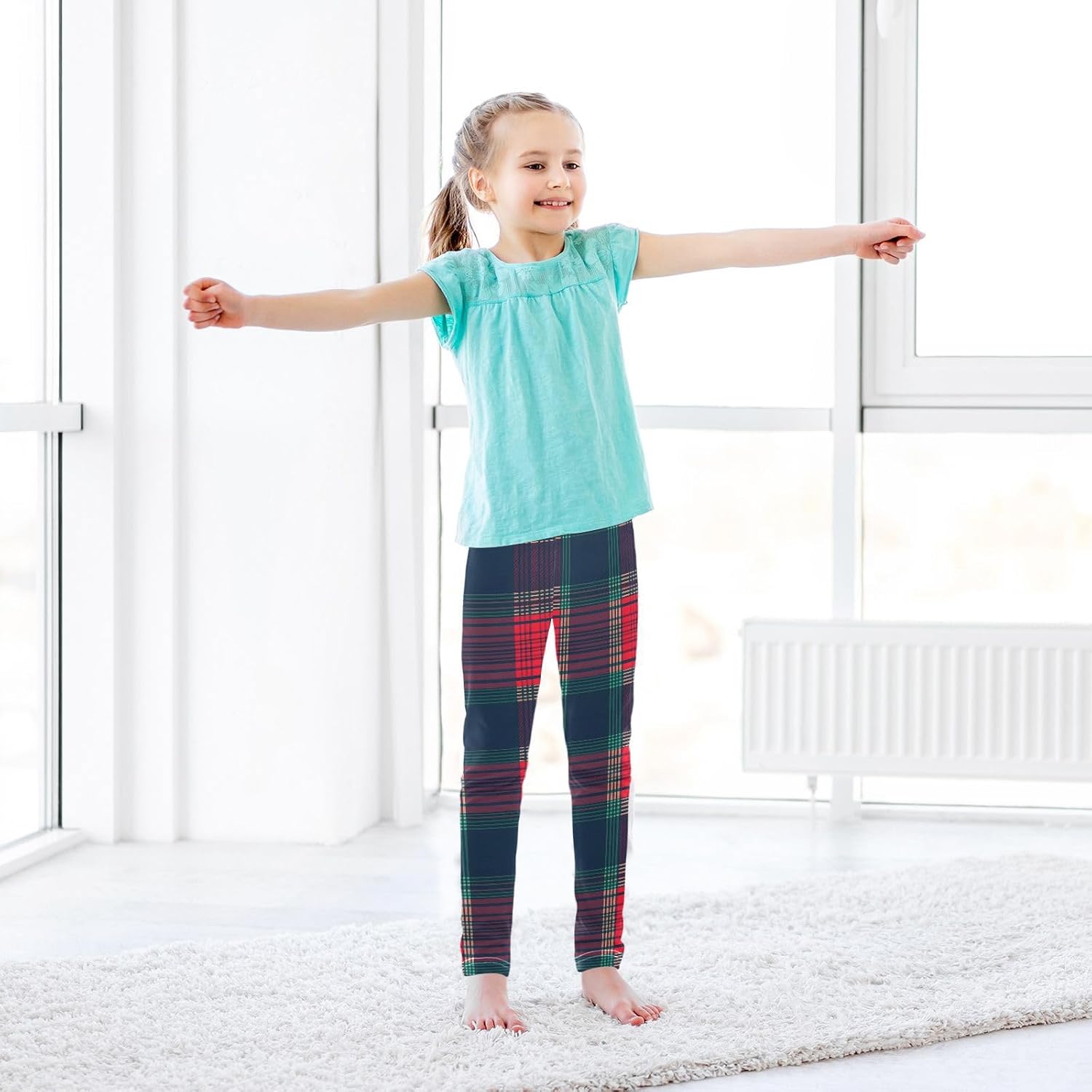 GAIREG Kids Full-Length Leggings Tartan Blue