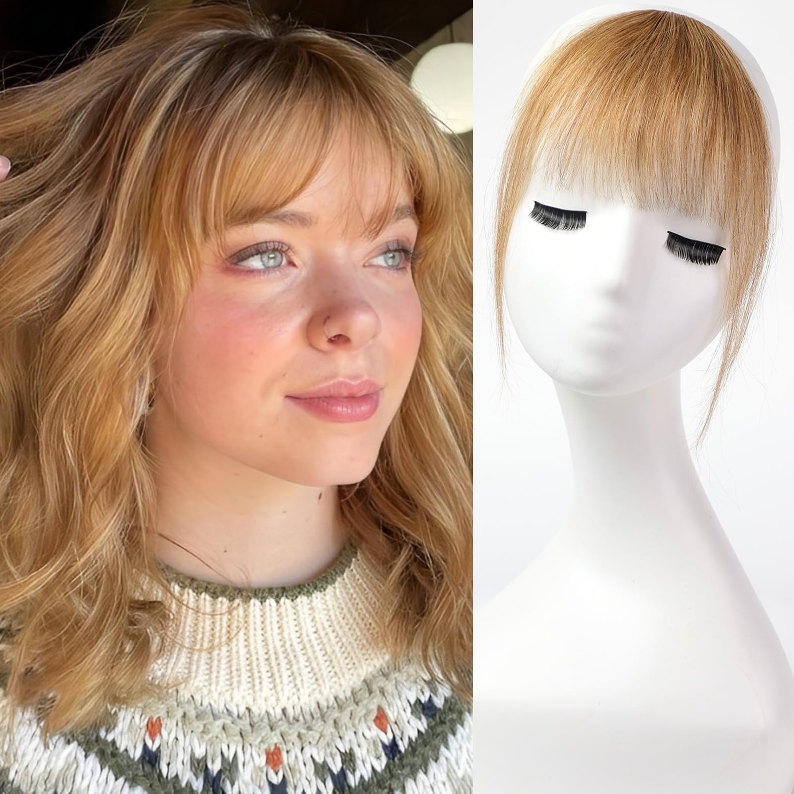 God Rael Bangs Bangs Clip in Bangs,4.5g Light Brown Bangs with Temples Hairpieces 100% ...