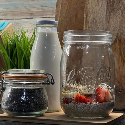 Miniatura 7 de Le Parfait Botellas de leche de vidrio francés con logotipo impreso de 1.890 in tapa hermética de metal giratorio  Se utiliza para batidos, botellas