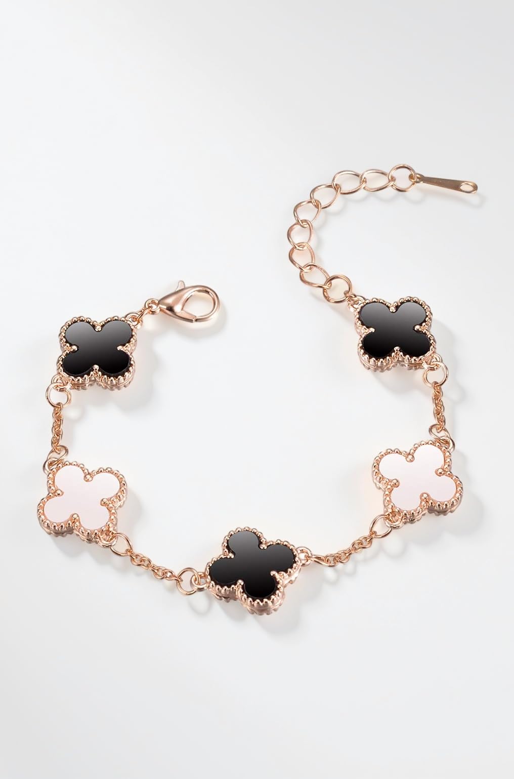 Latest Stylish Crystal Clover Rose Gold Bracelet for Women and Girls (10000b)