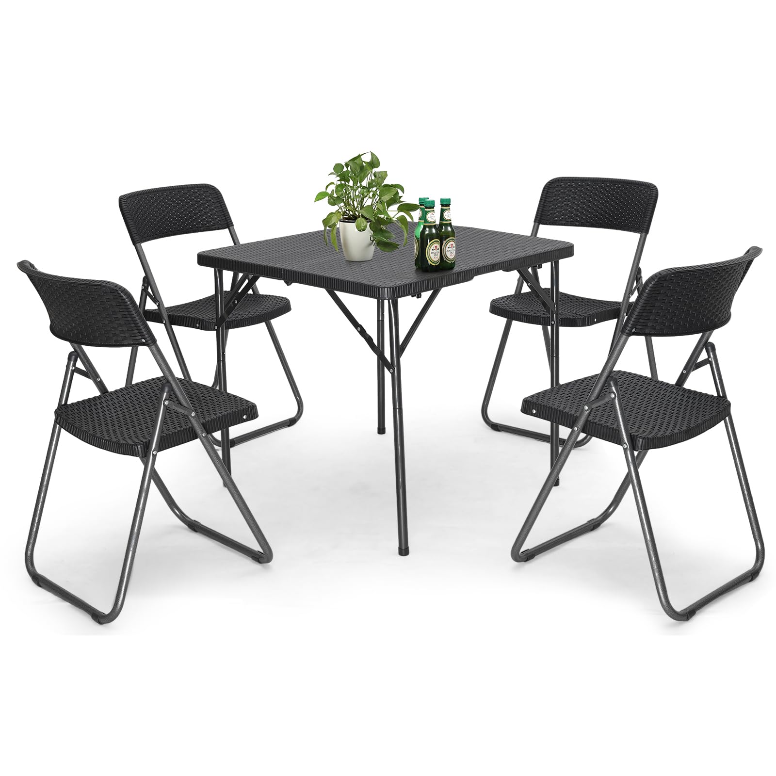 Sekey Gartengarnitur Set, Garten-Essgruppe 4 Personen, Balkonset Balkonmöbel Set 4 Stühle mit Tisch, Klappbar Gartentisch mit Stühlen Set Terrassenmöbel für Terrasse, Balkon, Bistro, Garten