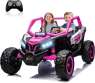 24V 7AH XXXL 2 Seater Power Wheels for Big Kids, 25" 4WD Largre Kids' Electric Vehicles with Remote Control for Girls Boys, UTV Ride On Car for Kid, EVA Tires, Spring Absorbers, Pink