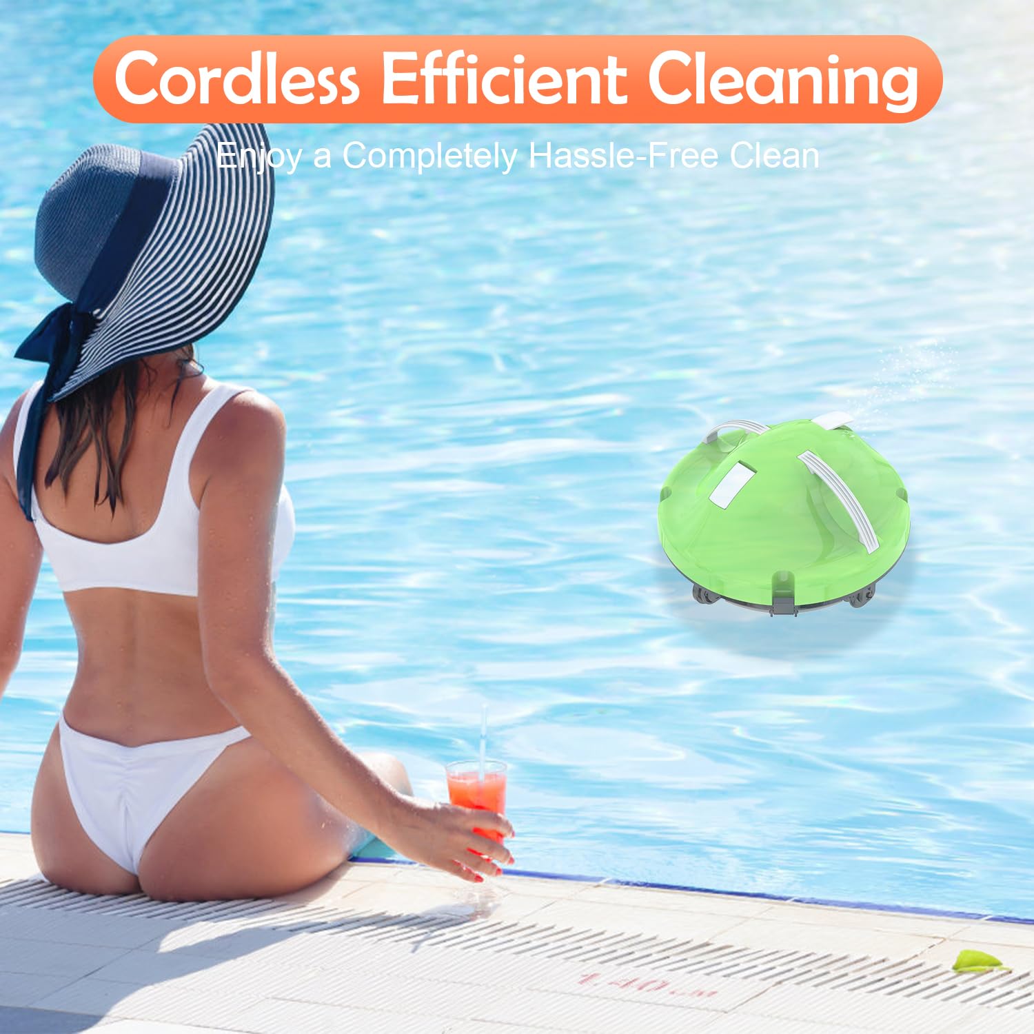 Cordless Robot Pool Vacuum For Above Ground & In-Ground Pools - Dual Motors, 130 Min Runtime, Auto-Dock, Cleans Up To 1100 Sq Ft