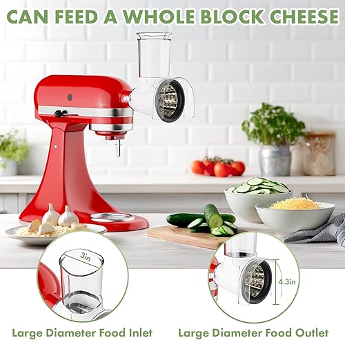 Miniatura 5 de Accesorio para rallador de queso para Kitchenaid, rallador de queso grande con conducto de alimentación de 3 pulgadas y barrera a prueba de