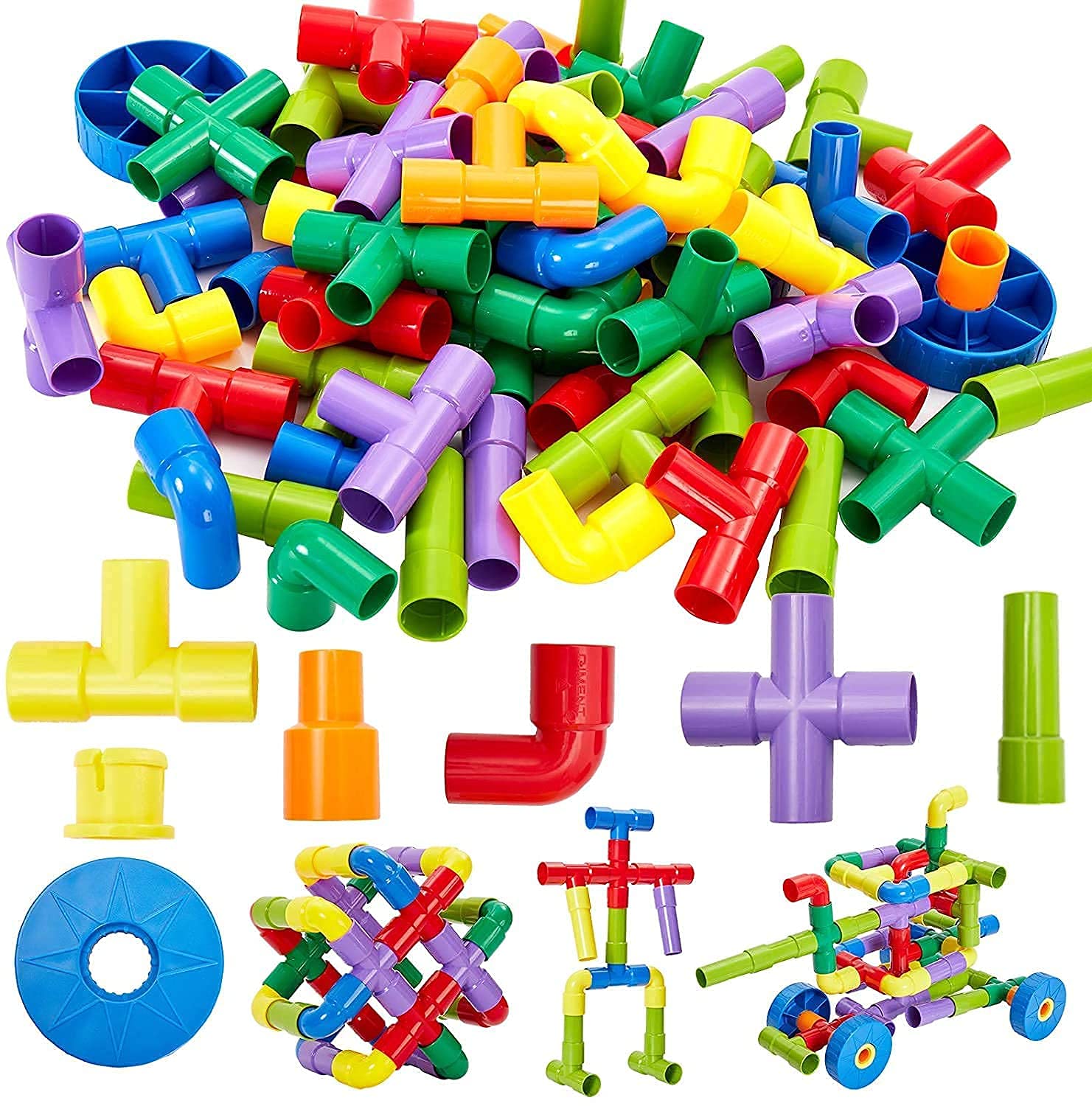 AEXONIZ TOYS Plastic Pipe Building Blocks - 165Pcs, Multicolor Bulk Plastic Educational Making Sweet Home Smart City Building Block for Indoor, Outdoor for Kids