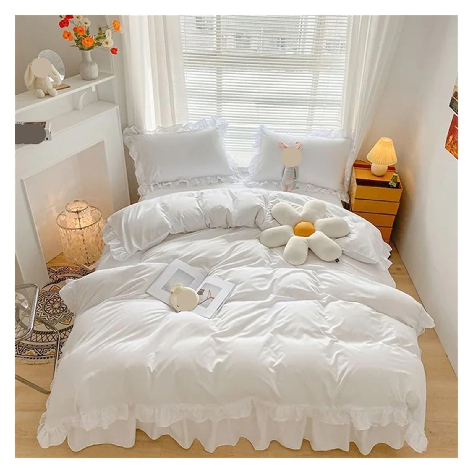 Housse de couette en dentelle 190x210 blanche pour un lit sans plis et sans sommier apparent