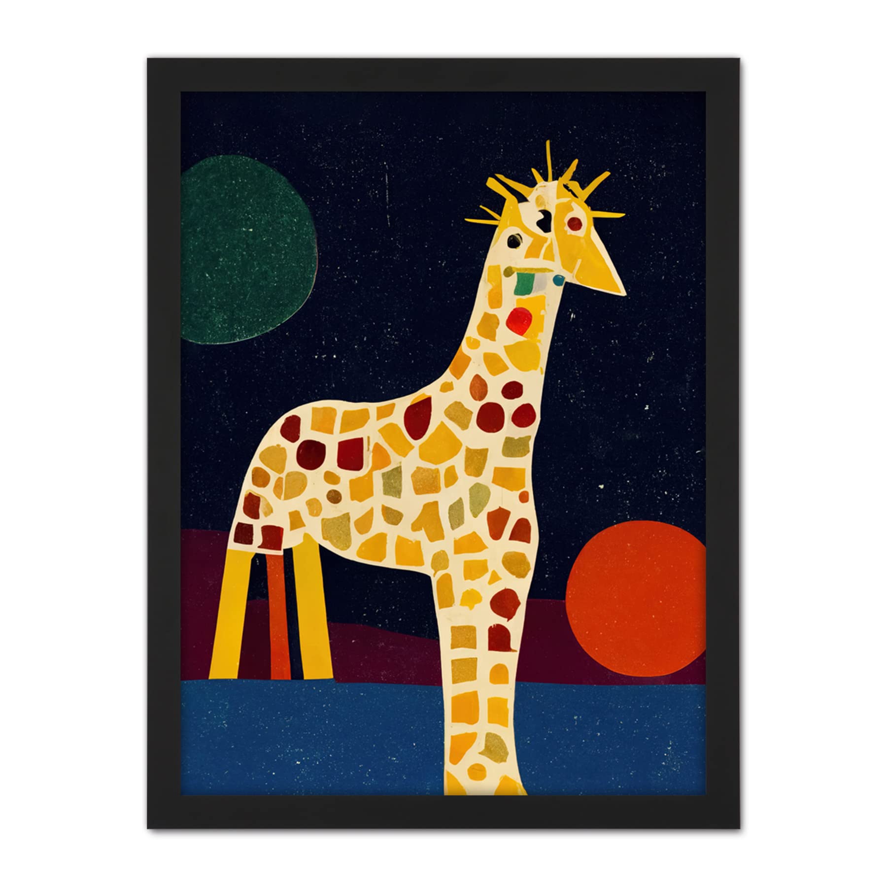 Doppelganger33 LTD Abstract Giraffe Surreal Cubism Artwork Framed Wall Art Print 18X24 Inch