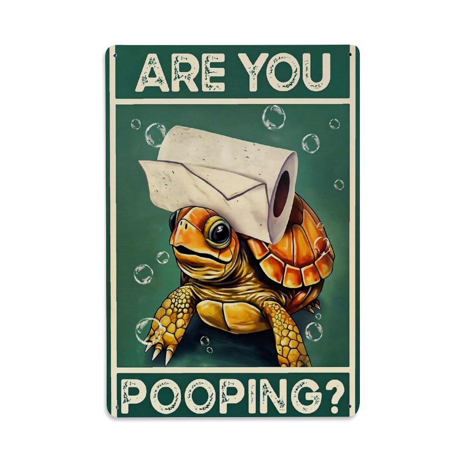 Turtle With Toilet Paper Hat Retro Metal Tin Sign, Vintage Decor Art Poster for Bar, Home, Man Cave, Kitchen, Laundry Room Gift 8x12Inch