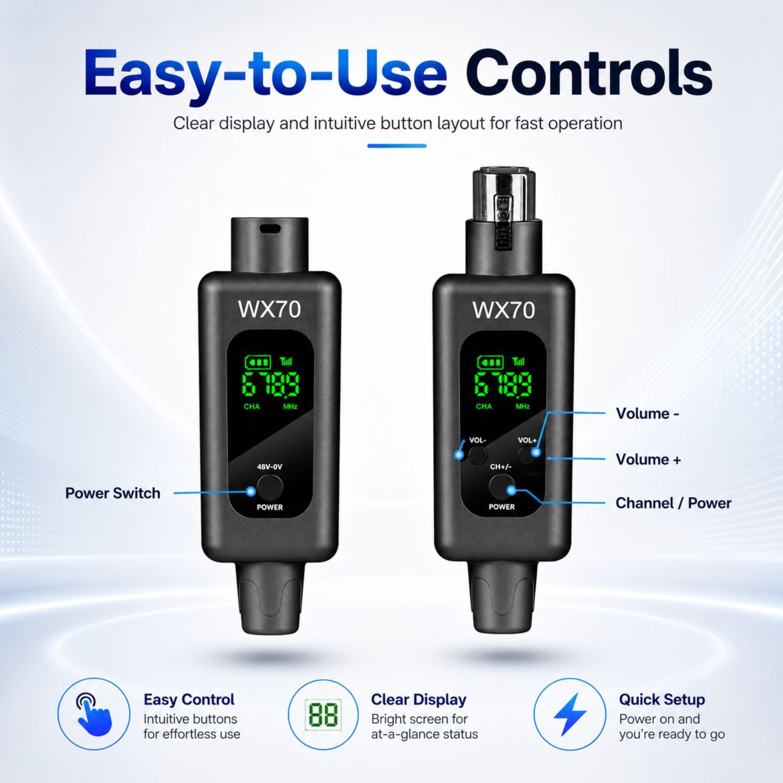 Sistema di microfono senza fili Trasmettitore e ricevitore XLR Wireless 2.4GHz per microfoni dinamici, console di mixaggio, attrezzatura per strumenti musicali (cognome Shuang)