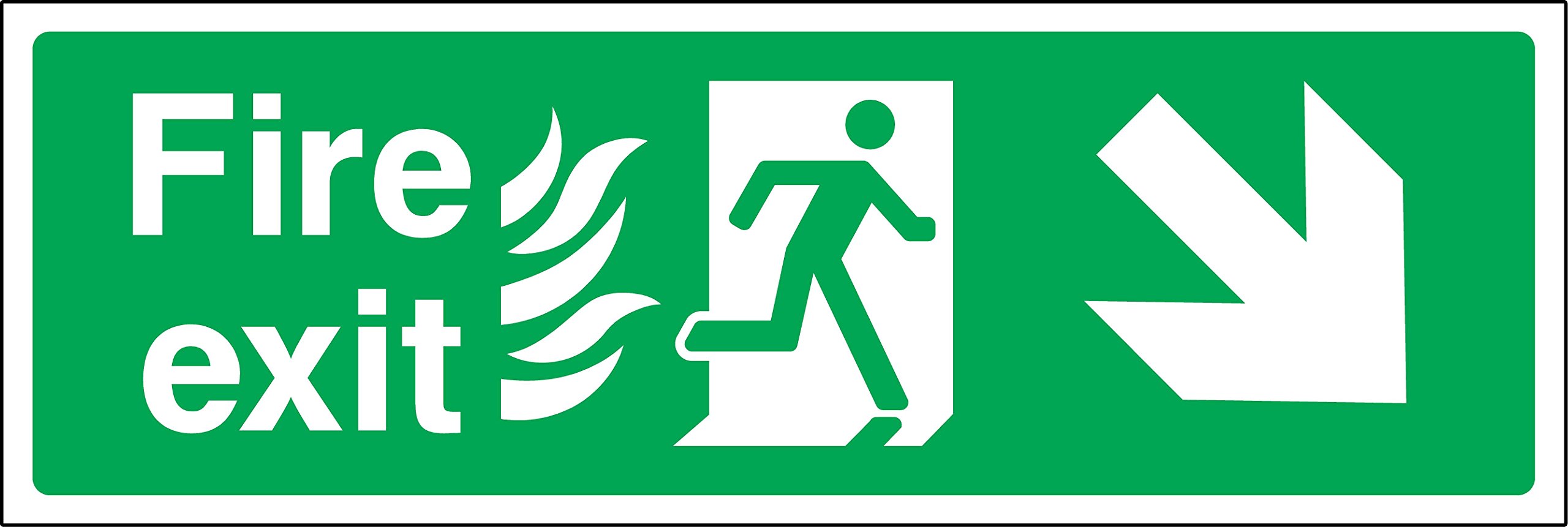 Fire exit down right with fire pictograms Safety sign - 1.2mm Rigid plastic 300mm x 100mm
