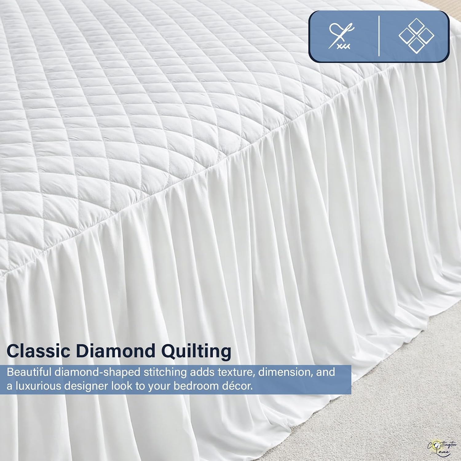 Cottington Lane California King Bedspread Set 3 Piece, Vintage Quilted Ruffle Bedspread with 30" Drop, No Bed Skirt Needed, Lightweight Summer Coverlet, Chic Farmhouse Bedding,White
