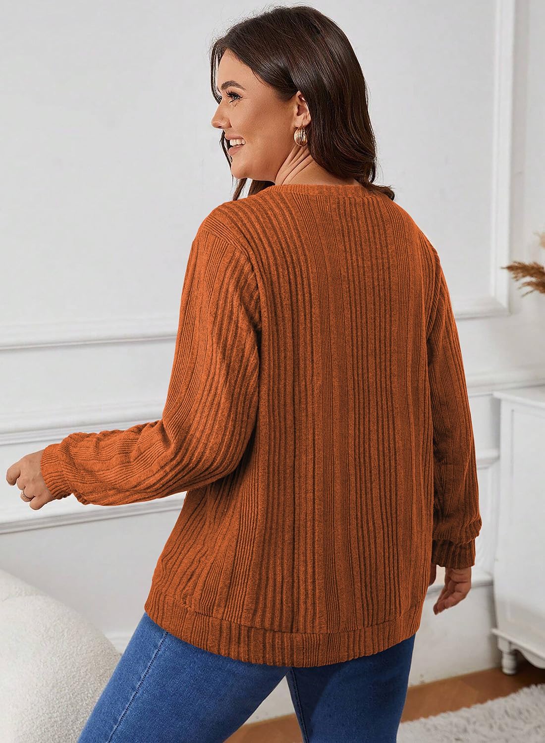 Siddhe Sweaters for Women Plus Size Long Sleeve Crewneck Tops Fall Winter Pullover Dressy Casual Shirts Button Clothes XL-5XL - Image 4