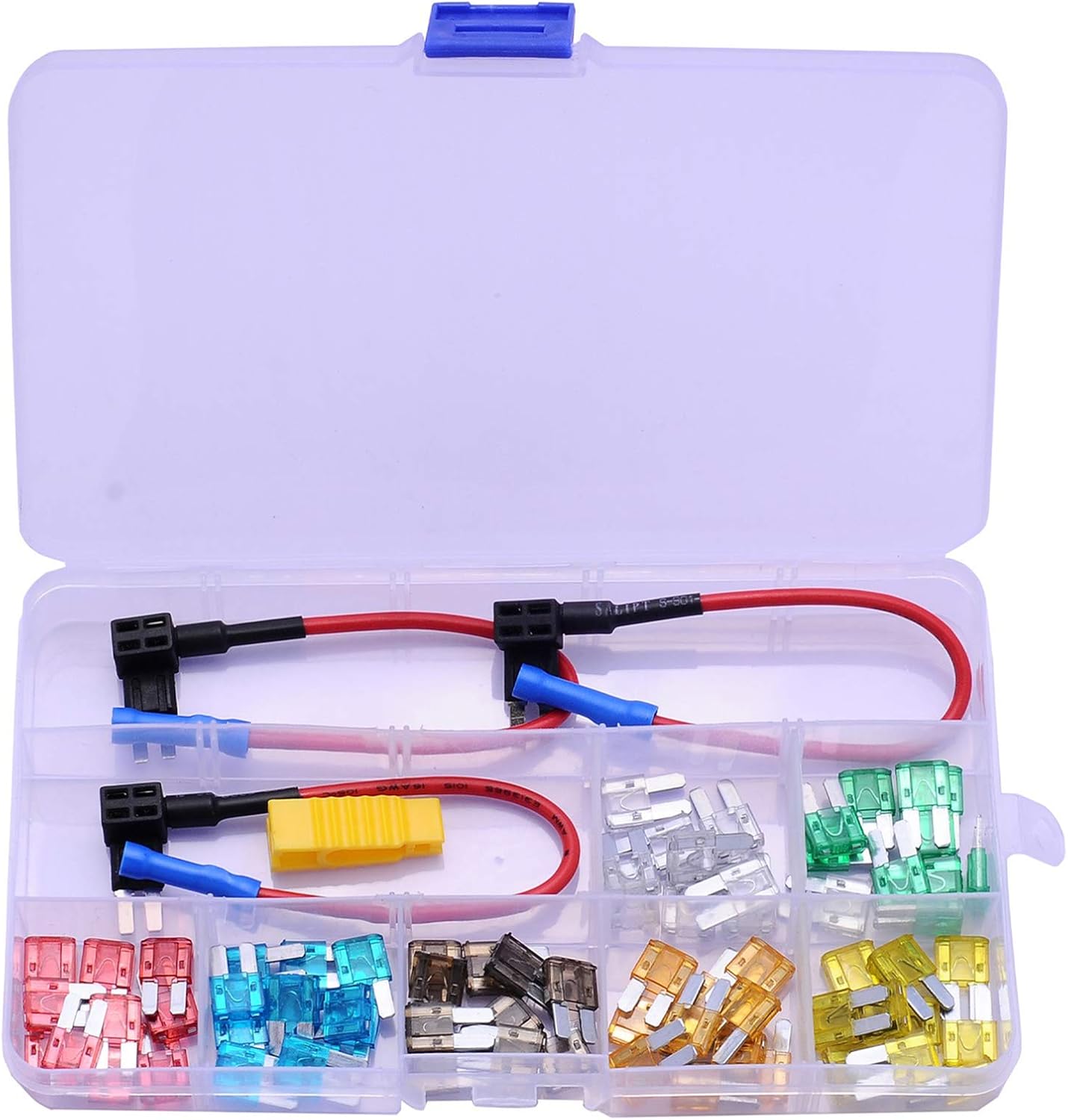 Evanno Micro2 Fuse Kit with Micro2 Fuse Tap, 70pcs Micro2 Blade Fuses (5A 7.5A 10A 15A 20A 25A 30A) with 3 Car Add-A-Circuit Micro2 Fuse Tap,1 Fuse Puller for Car Vehicle Automotive : Automotive