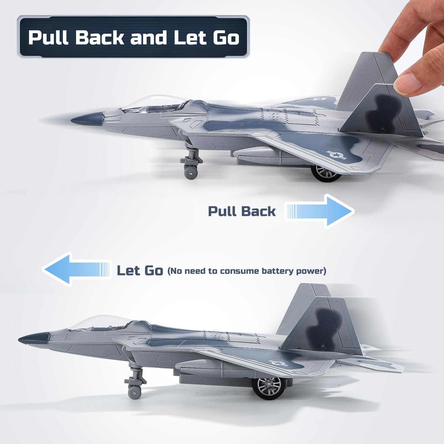 HOLYFUN Aviones de combate dobles F14 y F22 – Aviones de metal con luz y sonido, avión militar de retroceso, regalo para niños y niños