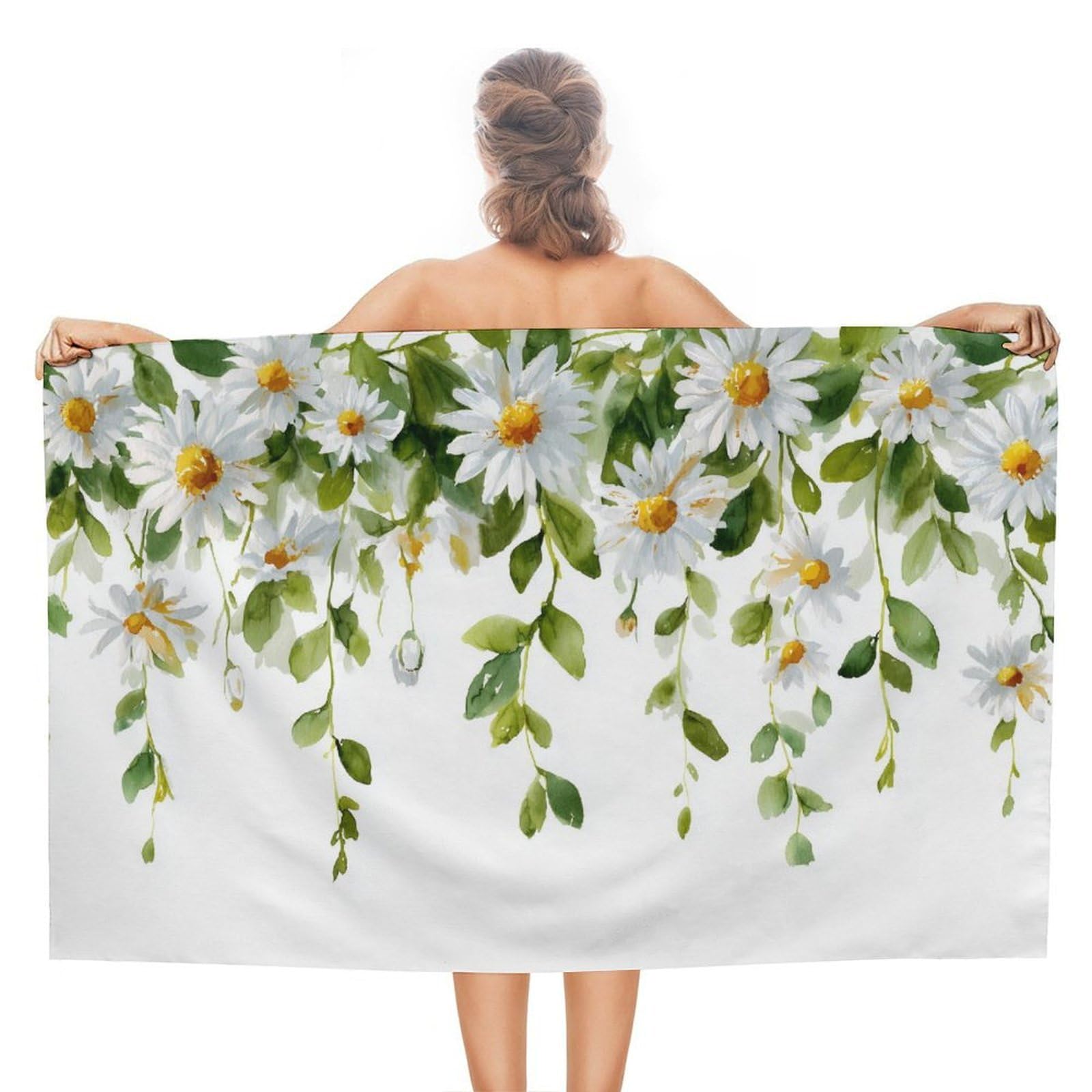 asbwuo Daisy Flowers and Botanical Leaves Beach Towel