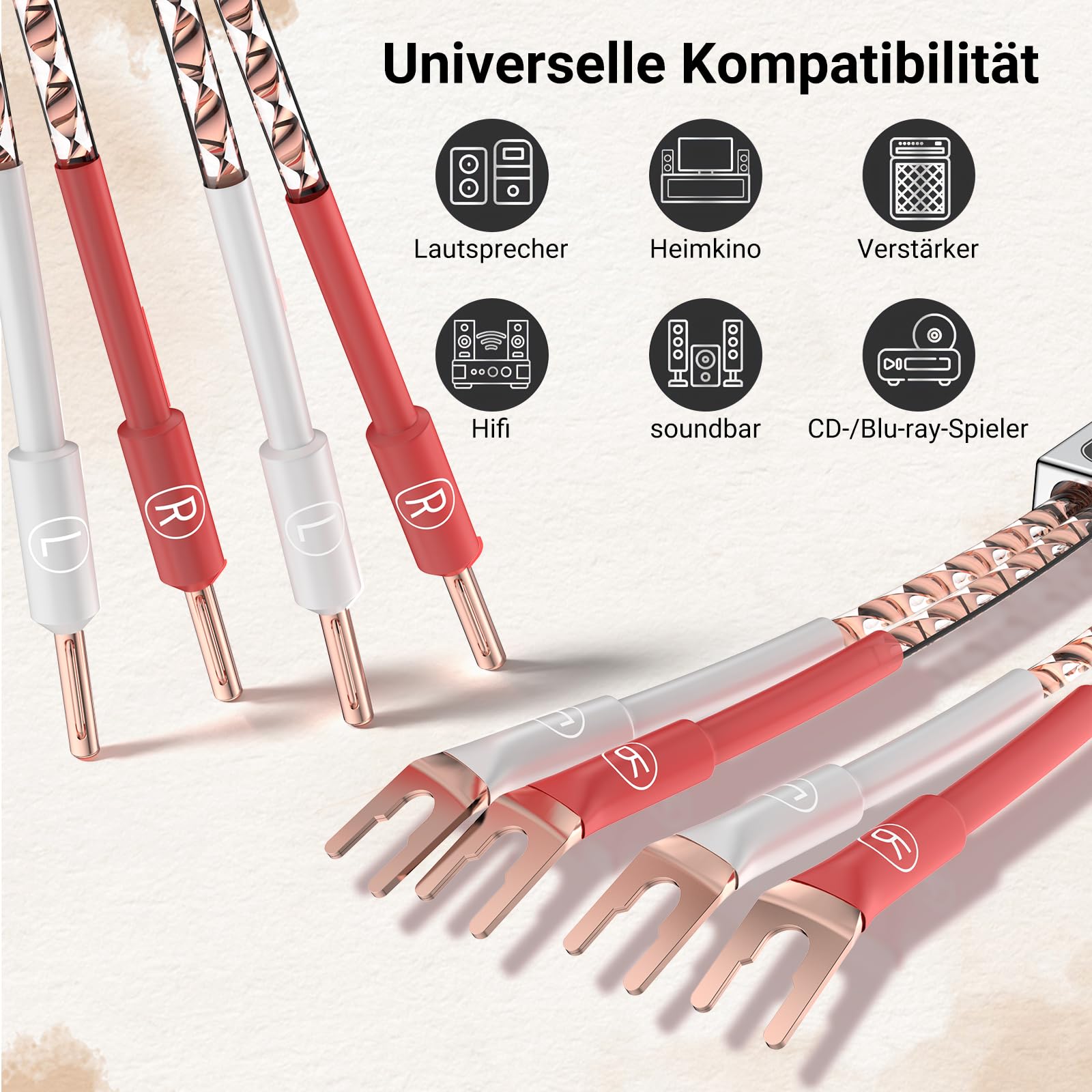 Tertullus 1 Paar High-End HiFi Lautsprecherkabel 2m VS903 Flaches OFC-Kupfer 17AWG(1.0 mm²) verdrillt massiv HiFi Dynamisches Lautsprecherkabel mit Bananenstecker Kabelschuhe