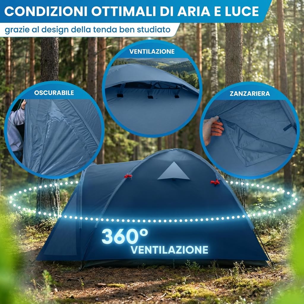 NORDMUT® Tenda da Campeggio 4 Persone Impermeabile & Leggera – Tenda a Cupola con Anticamera Richiudibile – 2-4 Persone con Ottima Ventilazione & Piccolo Ingombro