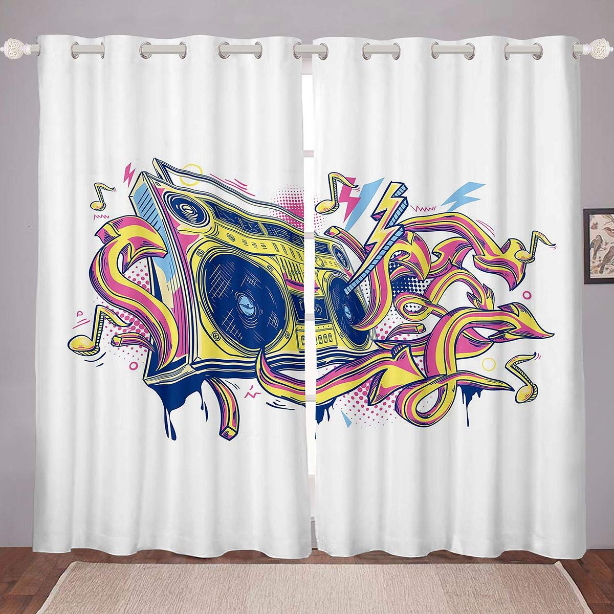 Loussiesd Tende hip hop per ragazze ragazzi bambini musica rock a tema finestra trattamento decorativo decorativo graffiti finestra drappeggio street culture stile finestra tenda W66* L90