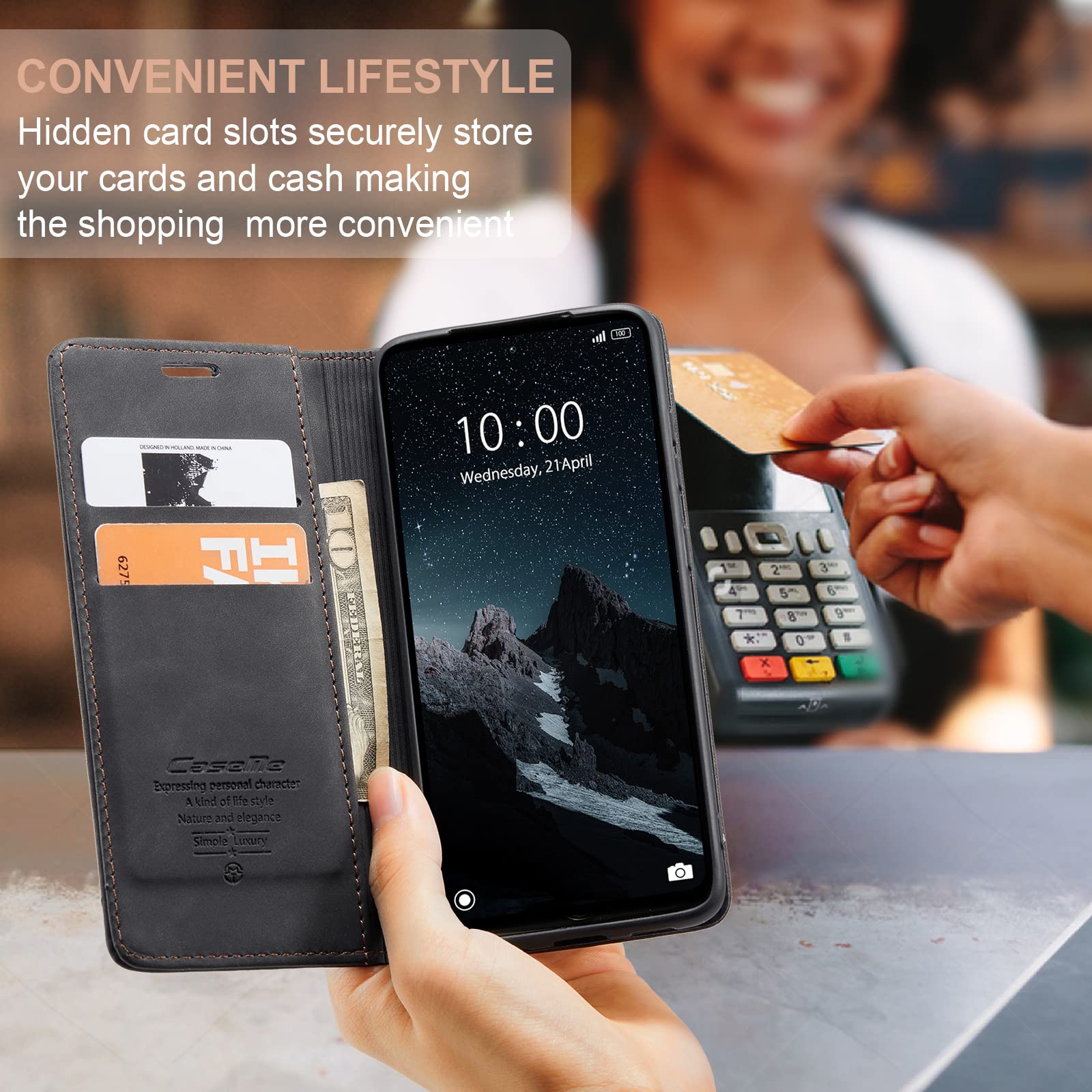CaseMe Cover per Xiaomi Redmi 11A/Redmi 12C, Magnetica Cover a Libro con Slot per Schede, Custodia in PU Pelle Portafoglio per Xiaomi Redmi 11A/Redmi 12C, Nero