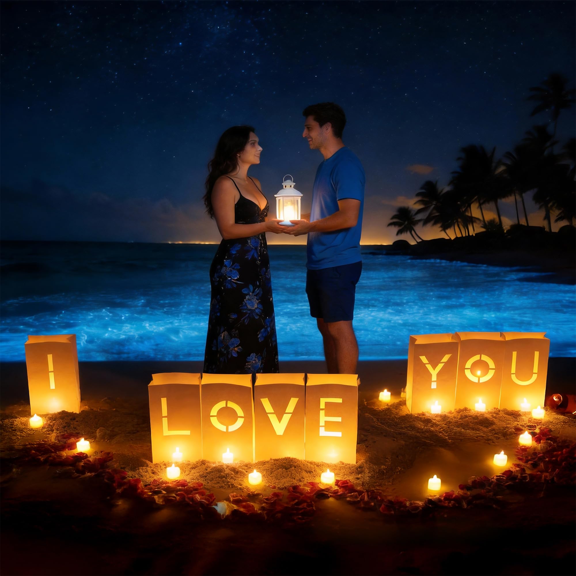 'I Love You' podświetlane litery torby oświetleniowe ze świecami na podgrzewacze, balony lateksowe, balony aluminiowe i płatki róż, oświadczyny, dekoracje rocznicowe i walentynkowe