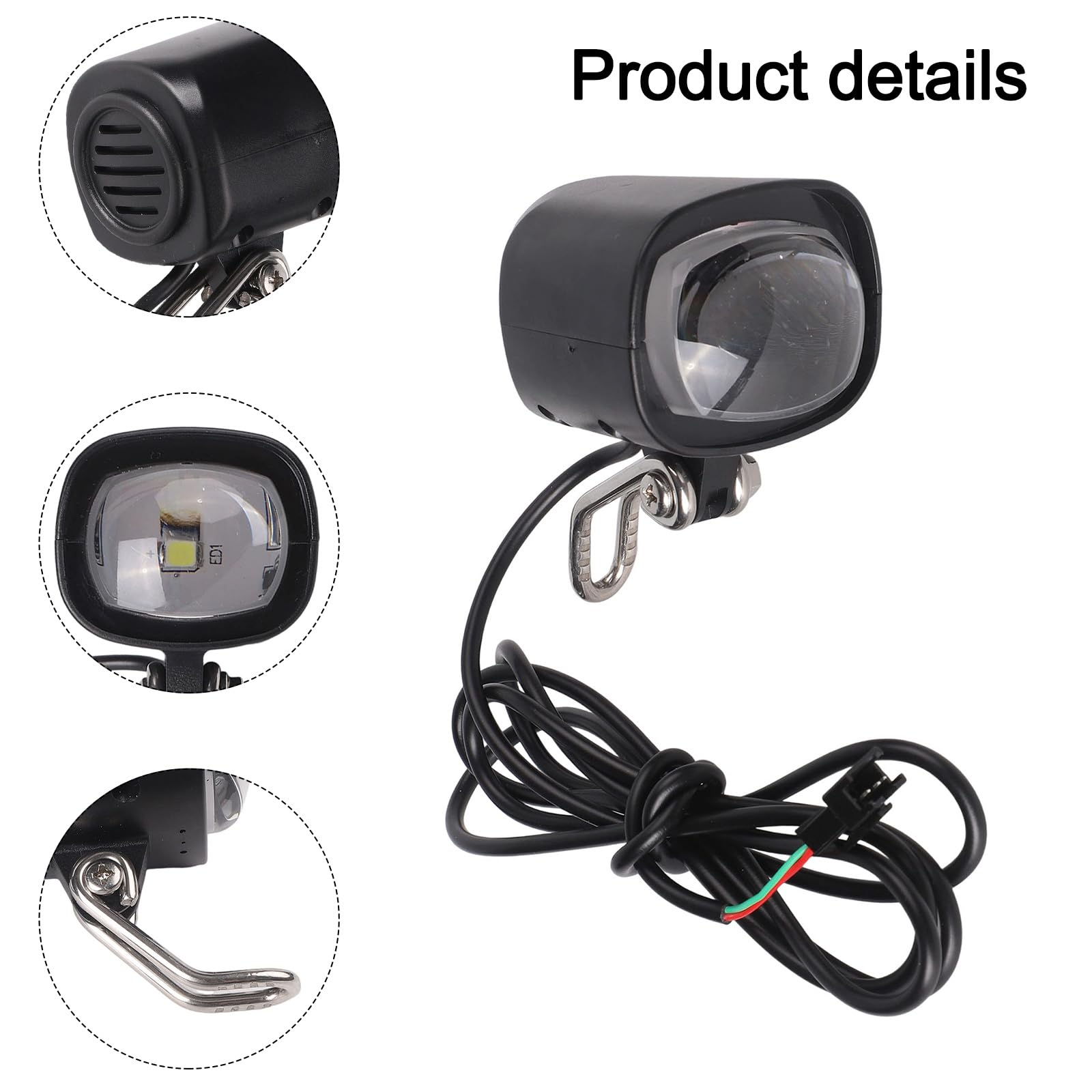 Fanale anteriore a LED per bicicletta elettrica, 36-60 V, in ABS, impermeabile, con corno per e-scooter per e-bike, compatibile con collegamento a 3 linee