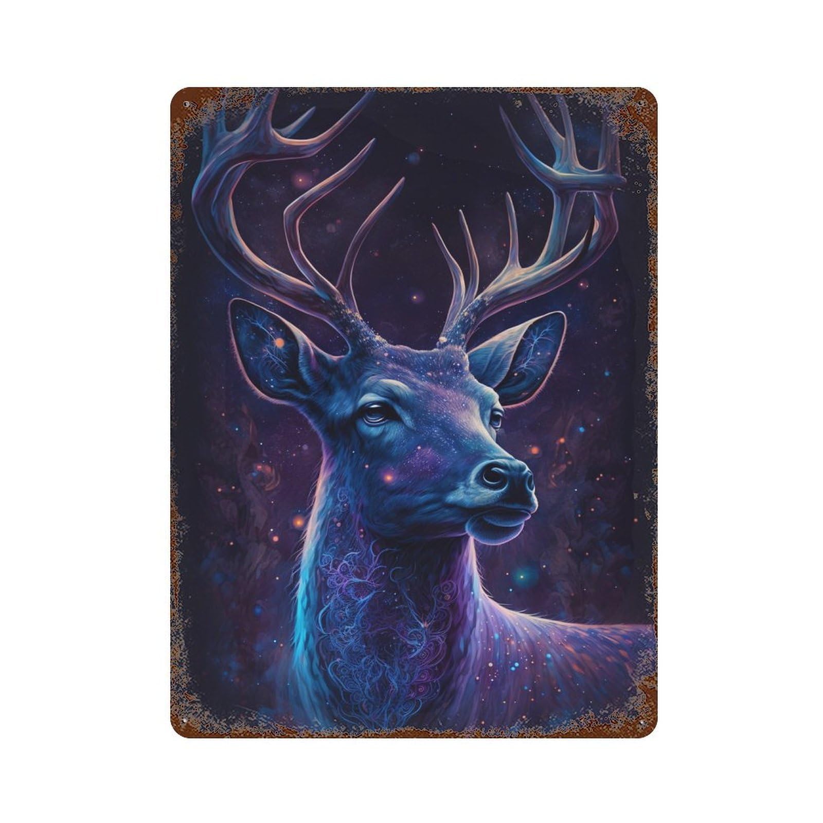 Galactic Deer Fantasy Art Aged Metal Wall Plaque 15.7"x11.8", Ideal for Garage, Bar And Workshop Decor