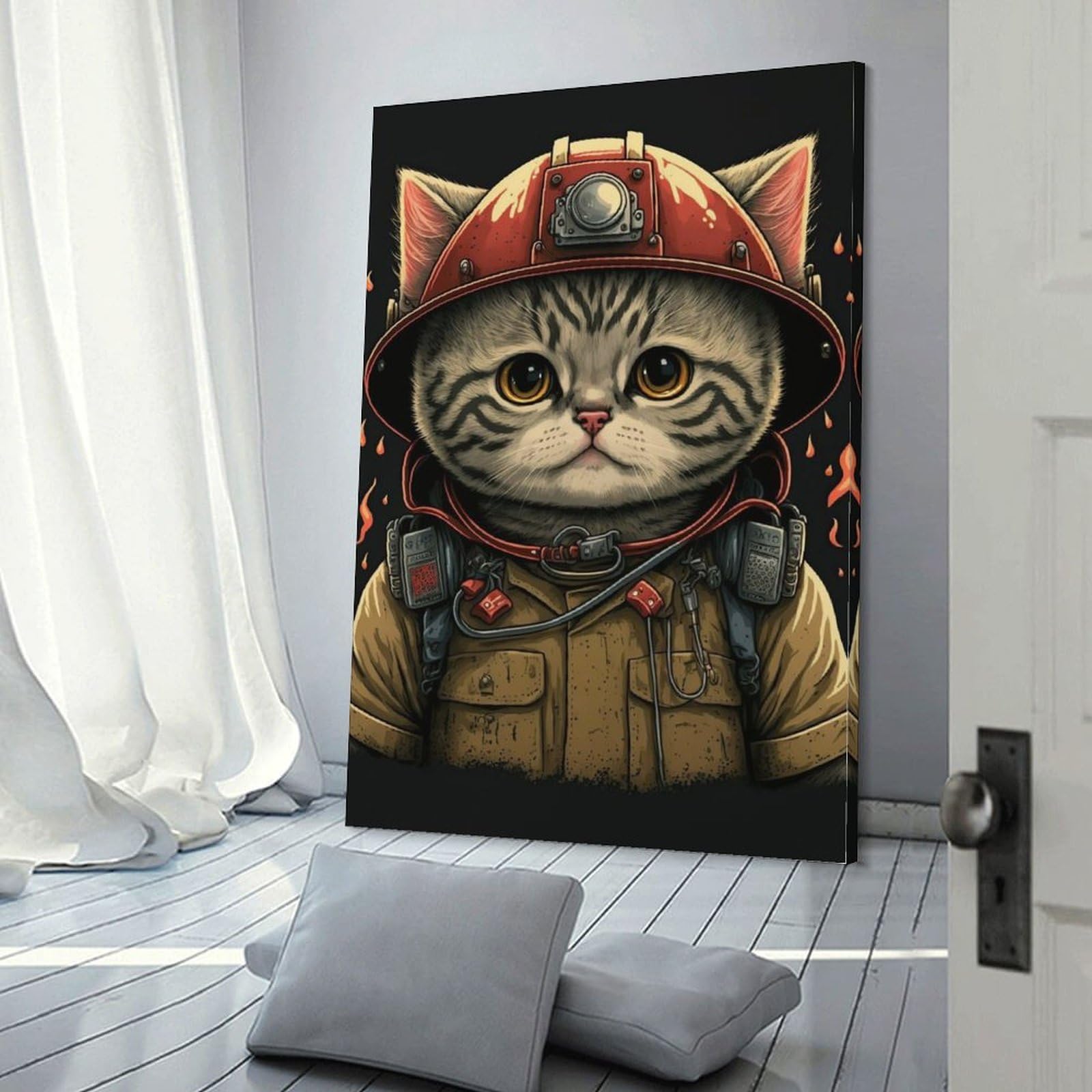 Toile Chat Pompier36 POLIUAWS Tableau Décoration Maison 30x45 cm - 6