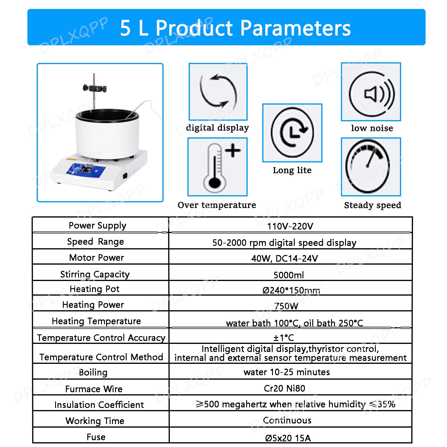 Agitador magnético con calefacción y pantalla digital, 50-2000 RPM para preparación de muestras de laboratorio, mezcla de soluciones, baño de agua y aceite, capacidad de 1 litro