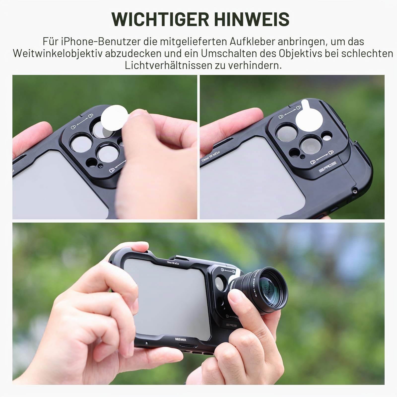 NEEWER 2X Konverter mit 200mm und 300mm Makroobjektiven nur für Handykameras Teleobjektiv, 7 Elemente in 5 Gruppen, 17mm Gewinde kompatibel mit iPhone Android Samsung Xiaomi Handykäfig/hülle, LS-79