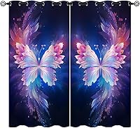 Vista 40 de Cortinas opacas de mariposa para decoración del hogar de niñas y niños, hermosas flores en acuarela, con ojales, aislamiento térmico, cortinas