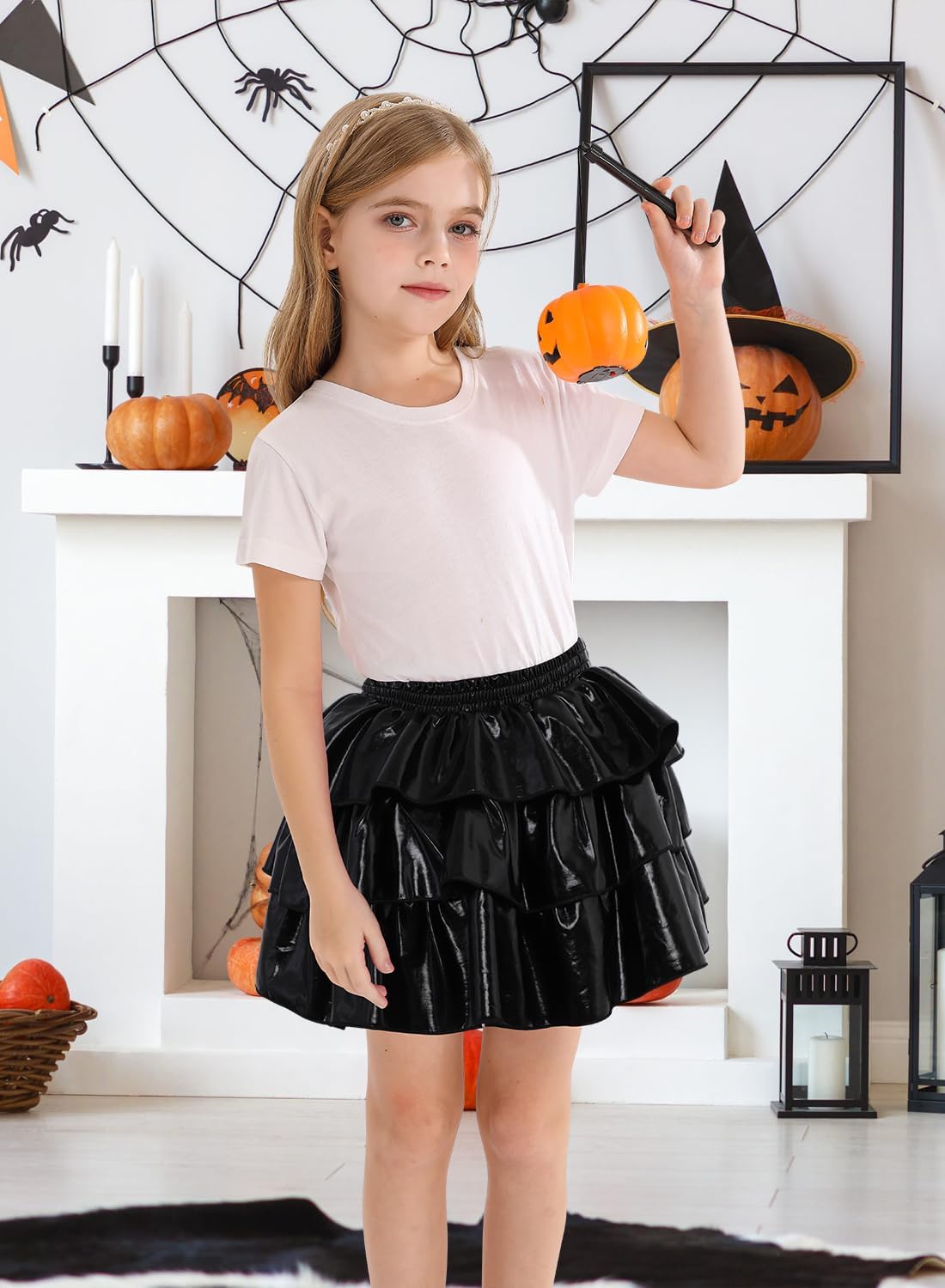 DAXIANG Girls 3 Layer Metallic Skirt with Built-in Shorts Ruffle A Line Skirt for Girls Party Birthday 4-13 Years - Image 3