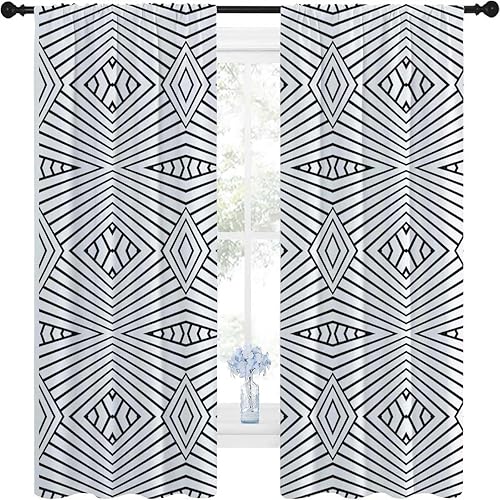 Cortinas de enfriamiento de color claro para verano, geometría, línea de celosía, cortinas modernas opacas para puertas correderas de vidrio, 110