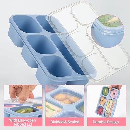 Miniatura 4 de TurtingAs Paquete de 4 cajas Bento para adultos, recipientes para almuerzo con 5 compartimentos, recipientes de paja de trigo para adultos,