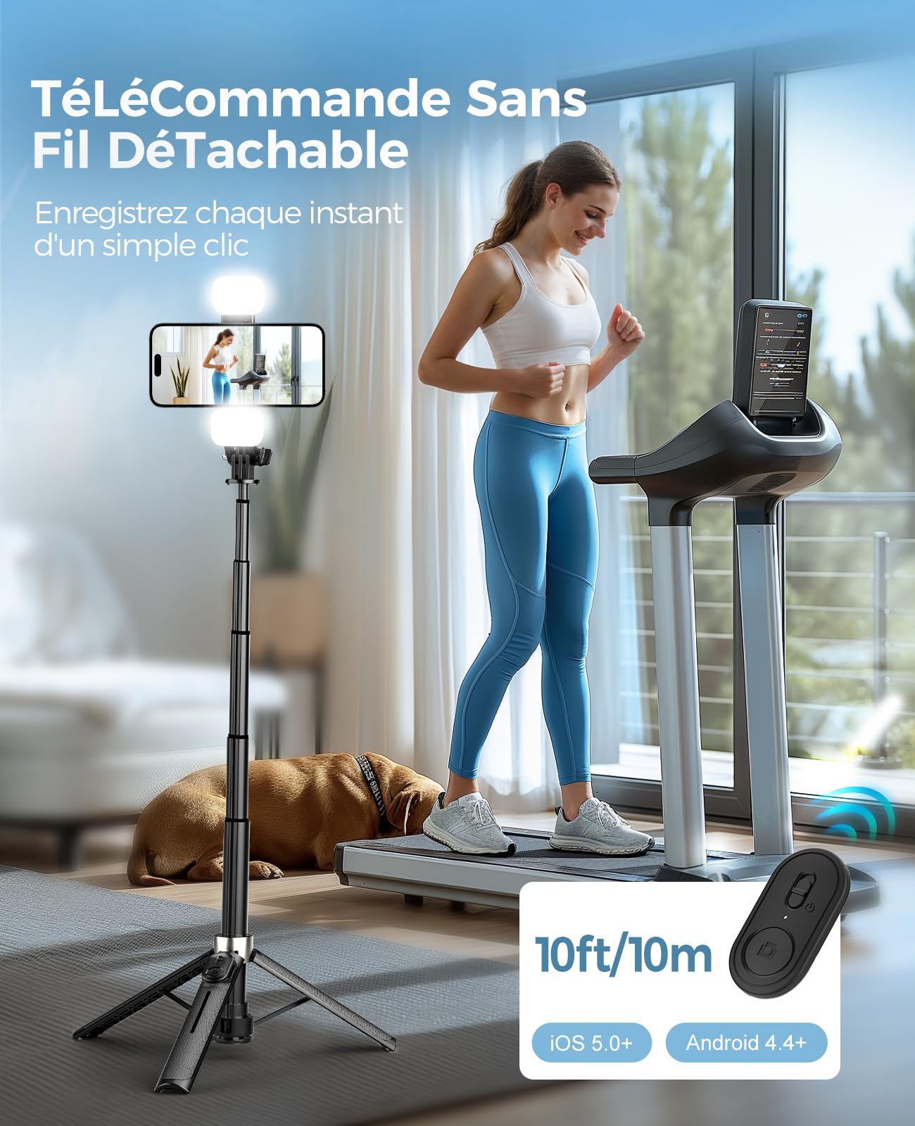 110cm Perche à Selfie avec Trépied et Lumière, Trepied Smartphone avec Télécommande, Trépied Téléphone Portable Télescopique - Compatible iPhone, Samsung, Android, Caméra