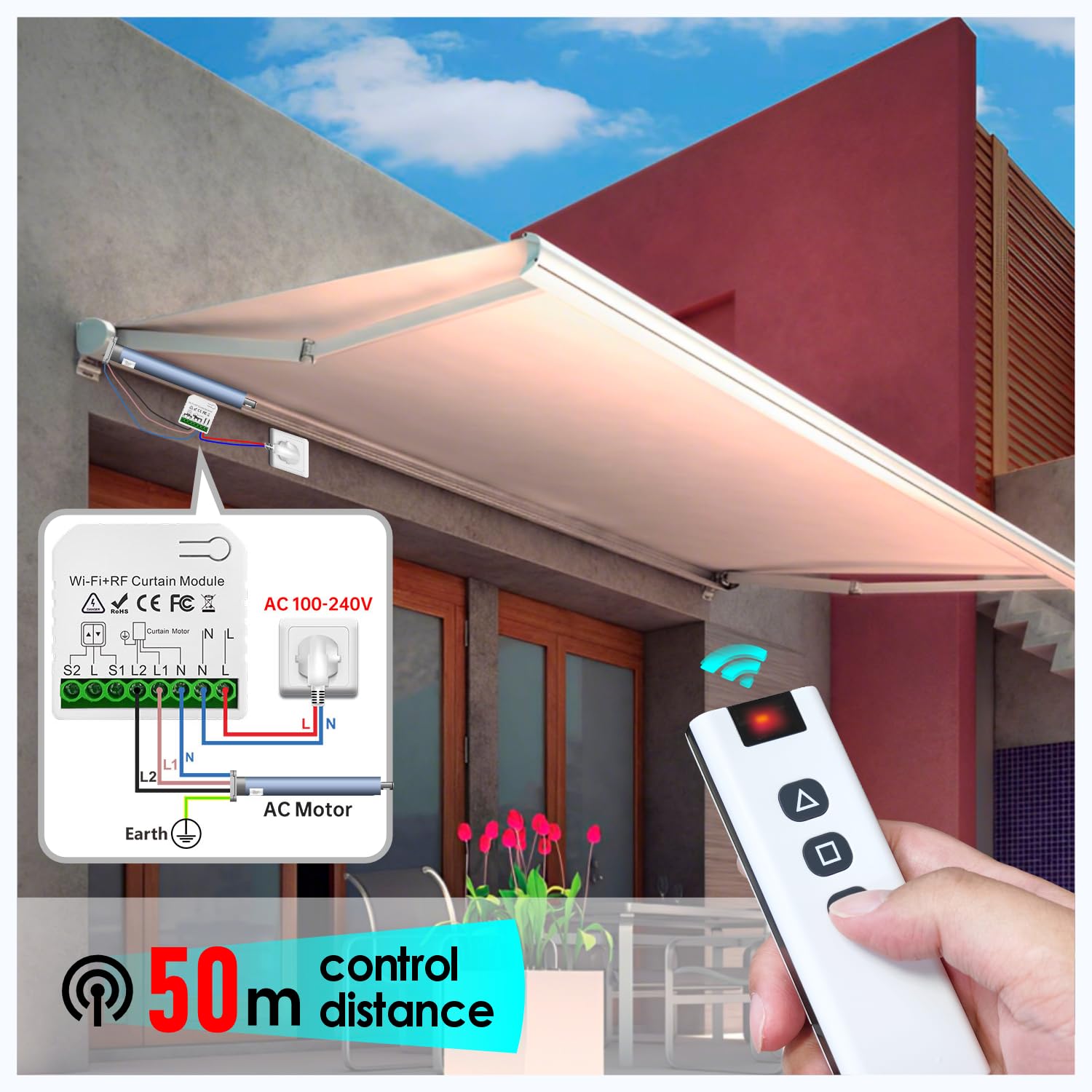 Interrupteur Module Volet Roulant Connecté, Tedeligo Commutateur Rideau Stores WiFi Avec Commutateur Distance RF 433Mhz Compatible Avec Tuya Alexa Google Home Pour Le Contrôle De La Minuterie Vocale