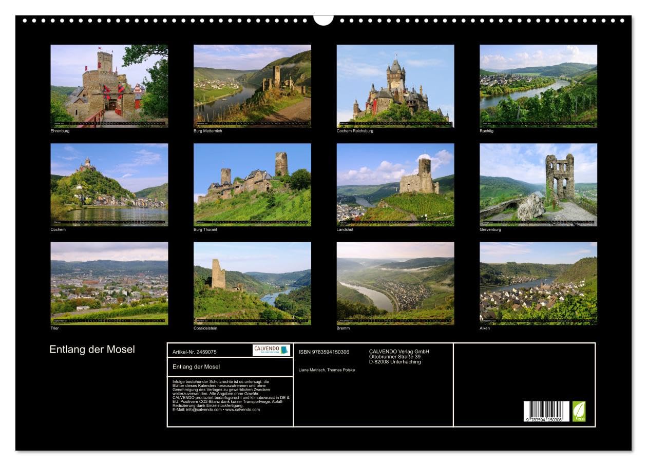 CALVENDO - Entlang der Mosel (Wandkalender 2027 DIN A2 quer), Monatskalender: Fotos von alten Burgen und Weinbergen entlang der Mosel begleiten Sie mit diesem Kalender durch das Jahr.