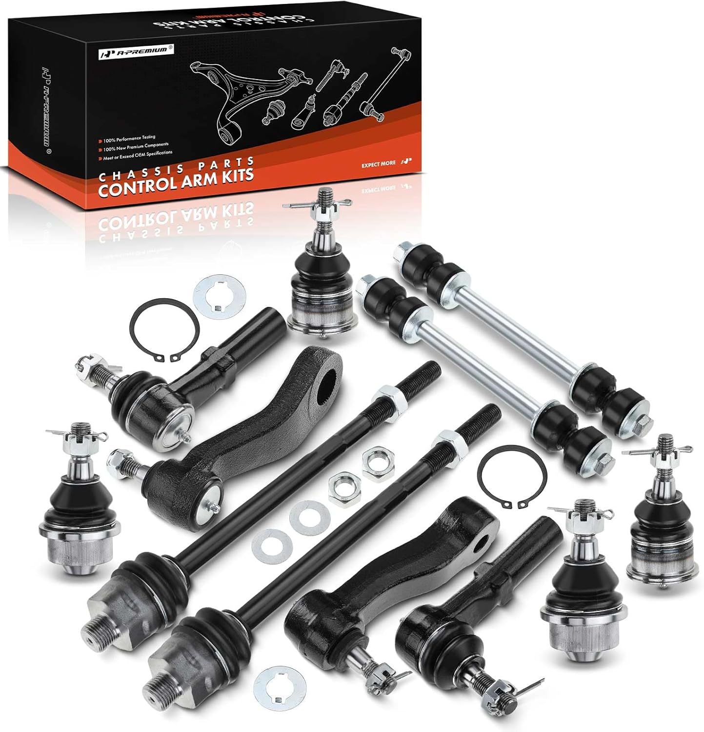 A-Premium Set of 12, Front Sway Bar Link, Upper Lower Ball Joint, Inner Outer Tie Rod End, Compatible with Chevy & GMC & Hummer - 2001-2010 - Silverado, Sierra, Yukon XL 2500, Suburban, Avalanche, H2