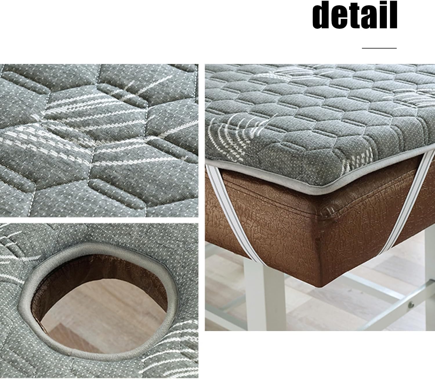 Graya(r),190 * 75cm,LDLCYCN Memory Foam Massage Table Mattress Topper Non-Slip Spa Bed Padding Thicken 6Cm Latex Lash Bed Pad with Face Hole for Tattoo Table Beauty Salon Bed Square Round Head
